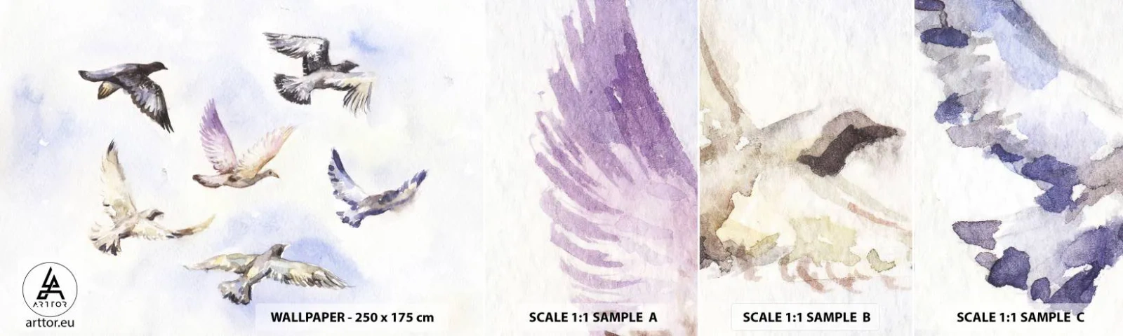 Vzor Fototapety Samolepicí Deluxe Sticker - Svoboda v šedé a modré - Ptactvo, Grafika, Kus - 100x30 cm