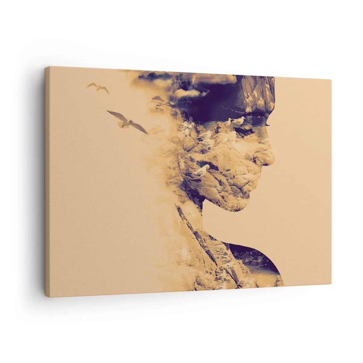 Obraz na plátně - Profil ženy s přírodou v pozadí v teplých tónech - 70x50cm - Krásná od přírody - Moderní nástěnná dekorace do obývacího pokoje a ložnice ARTTOR