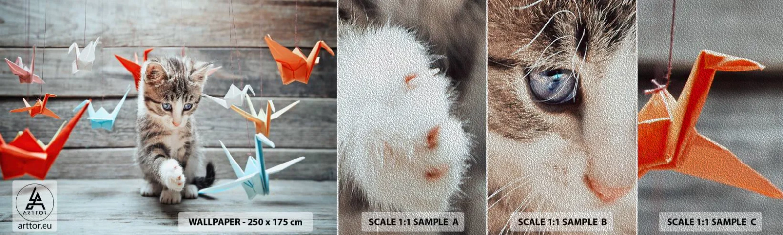 Vzor Fototapety Premium Sand - První lekce - Zvířata, Kočka, Origami - 100x30 cm