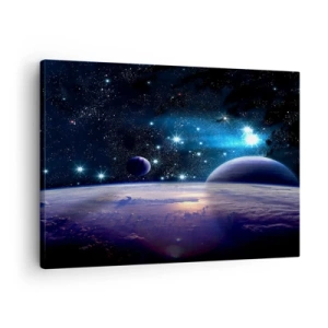 Obraz na plátně - Pohled na vesmír s planetami a hvězdami - 70x50cm - Stále sami? - Moderní nástěnná dekorace do obývacího pokoje a ložnice ARTTOR