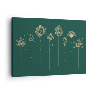 Obraz na plátně - Zlaté kresby bylin na tmavě zeleném pozadí - 70x50cm - Bylinky - Moderní nástěnná dekorace do obývacího pokoje a ložnice ARTTOR