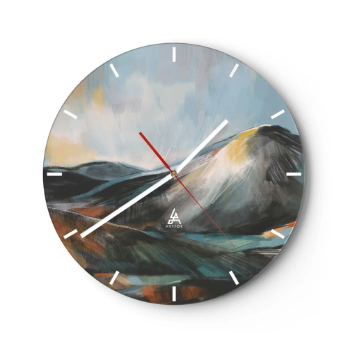 Nástěnné hodiny - Malebná horská krajina v teplých barvách - 30x30cm - Syrové i krásné - Moderní nástěnná dekorace do obývacího pokoje, kuchyně a ložnice ARTTOR