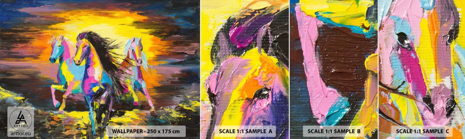 Vzor Fototapety Samolepicí Deluxe Sticker - Ponořené do duhy - Zvířata, Koně, Svoboda - 100x30 cm