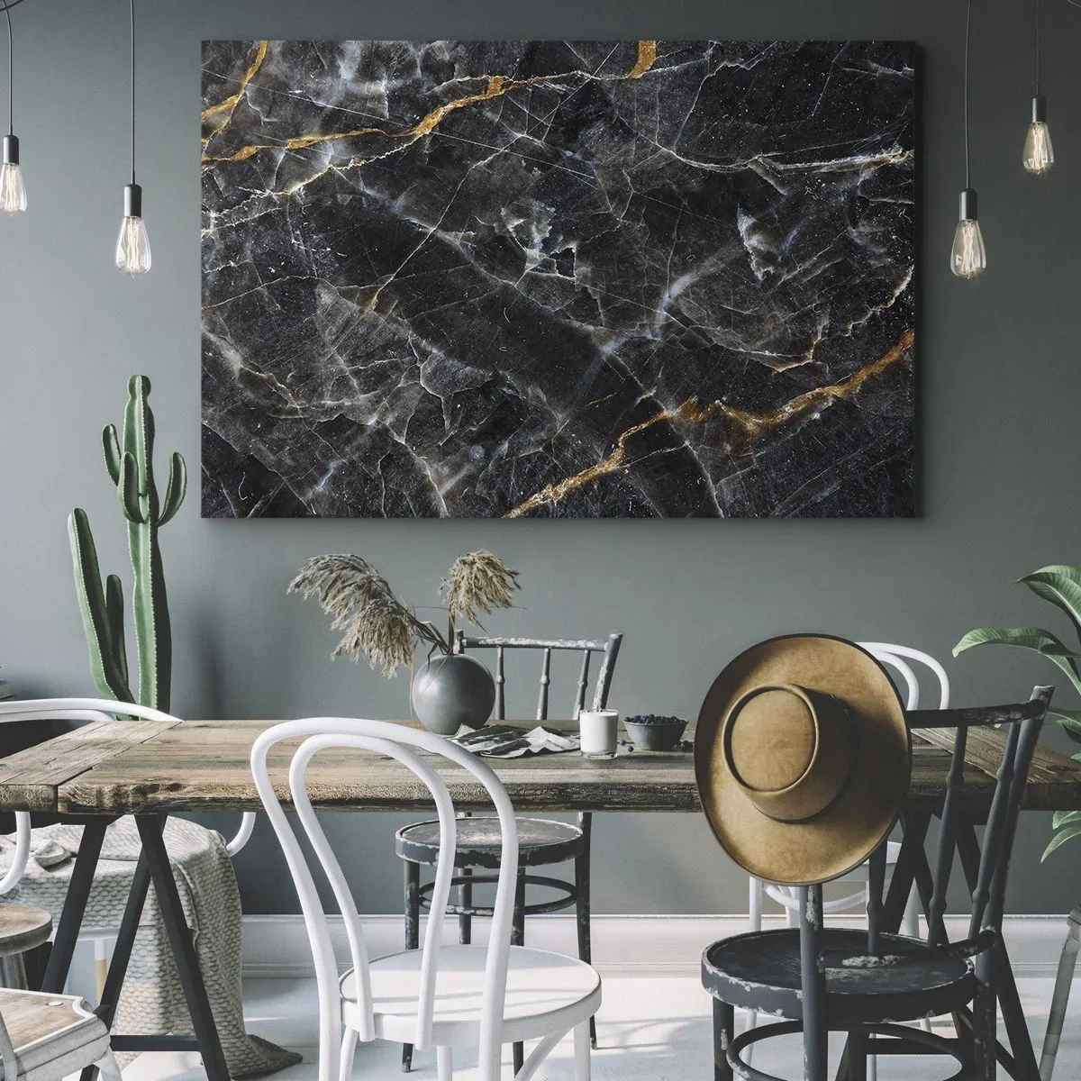 Obraz na plátně - Černé a zlaté detaily mramorového povrchu - 70x50cm - Vnitřní život kamene - Moderní nástěnná dekorace do obývacího pokoje a ložnice ARTTOR