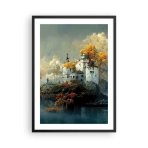 Plakát v černém rámu - Hrad na skále obklopený podzimní krajinou - 50x70cm - Začátek romantického příběhu - Moderní nástěnná dekorace do obývacího pokoje a ložnice ARTTOR