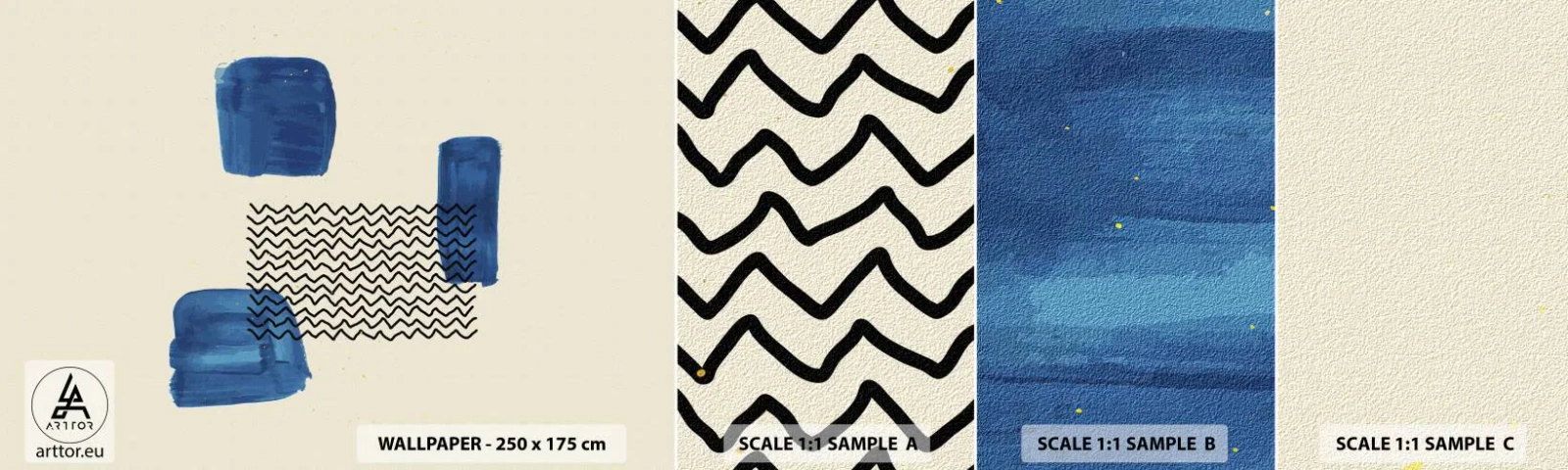 Vzor Fototapety Samolepicí Deluxe Sticker - Abstraktní kvarteto - Abstrakce, Kus, Moderní umění. - 100x30 cm