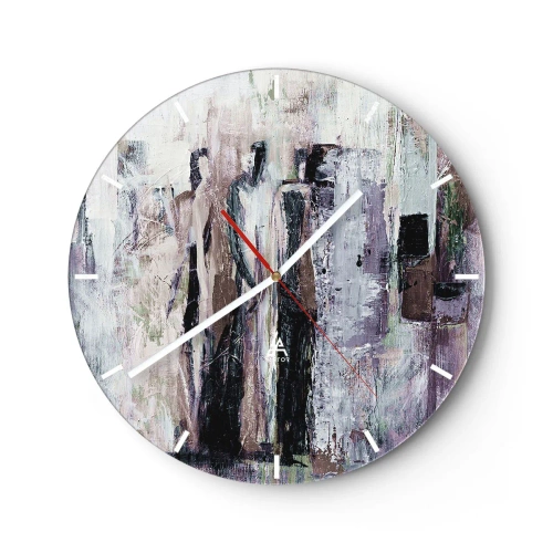 Nástěnné hodiny - Abstraktní postavy v tlumených barevných paletách - 30x30cm - Tajemná trojice - Moderní nástěnná dekorace do obývacího pokoje, kuchyně a ložnice ARTTOR