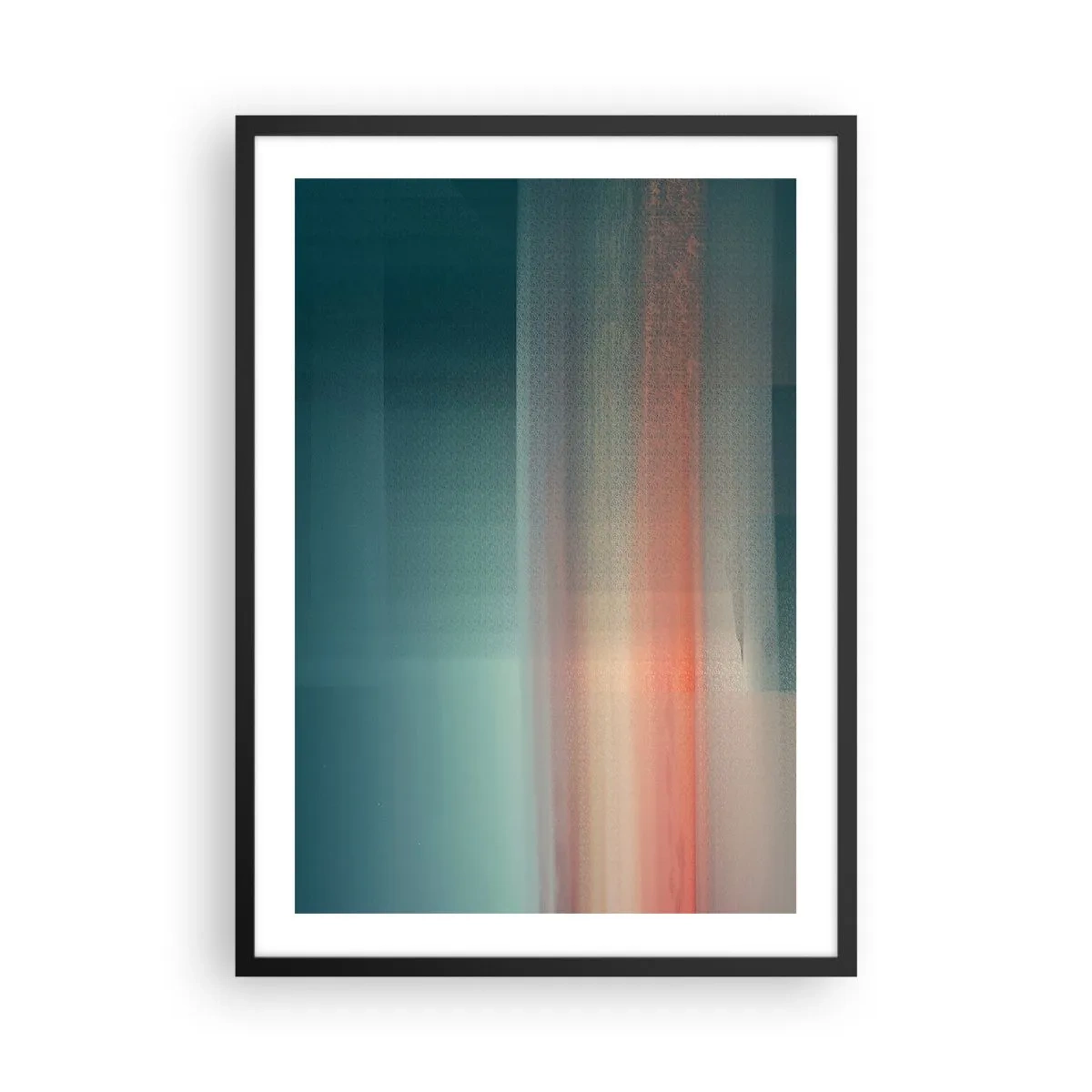 Plakát v černém rámu - Abstraktní hra světla v odstínech tyrkysové a červené. - 50x70cm - Abstrakce: vlny světla - Moderní nástěnná dekorace do obývacího pokoje a ložnice ARTTOR