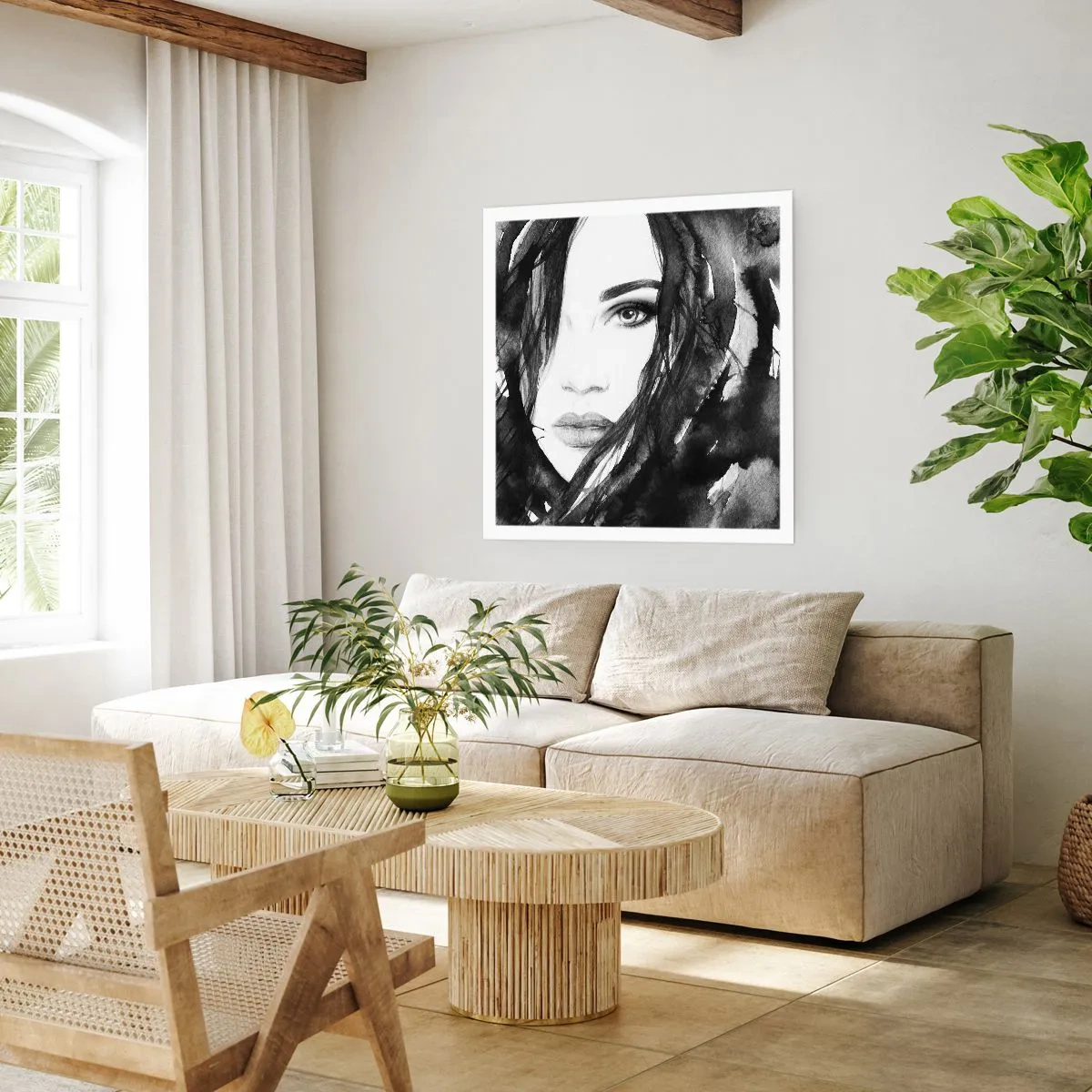 Plakát - Portrét dámy v černé a bílé - 60x60 cm