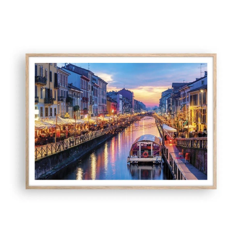 Plakát v rámu světlý dub - Večer plný světla a zábavy - 100x70 cm