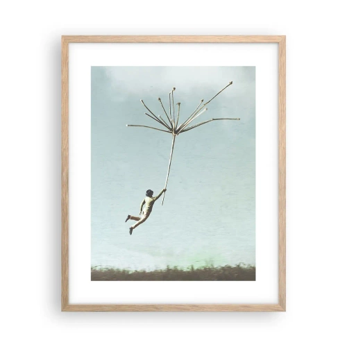 Plakát v rámu světlý dub - Letající pampeliška - 40x50 cm