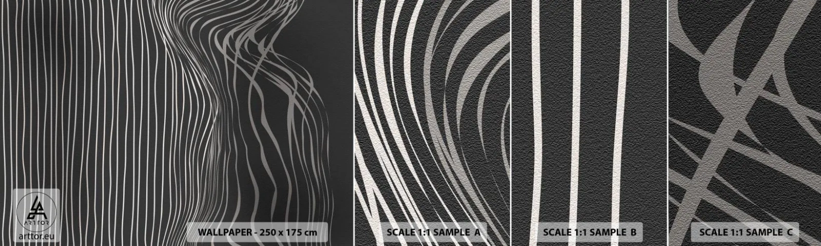 Vzor Fototapety Samolepicí Deluxe Sticker - Rytmus a přízvuk - Abstrakce, Kus, Černý a bílý - 100x30 cm