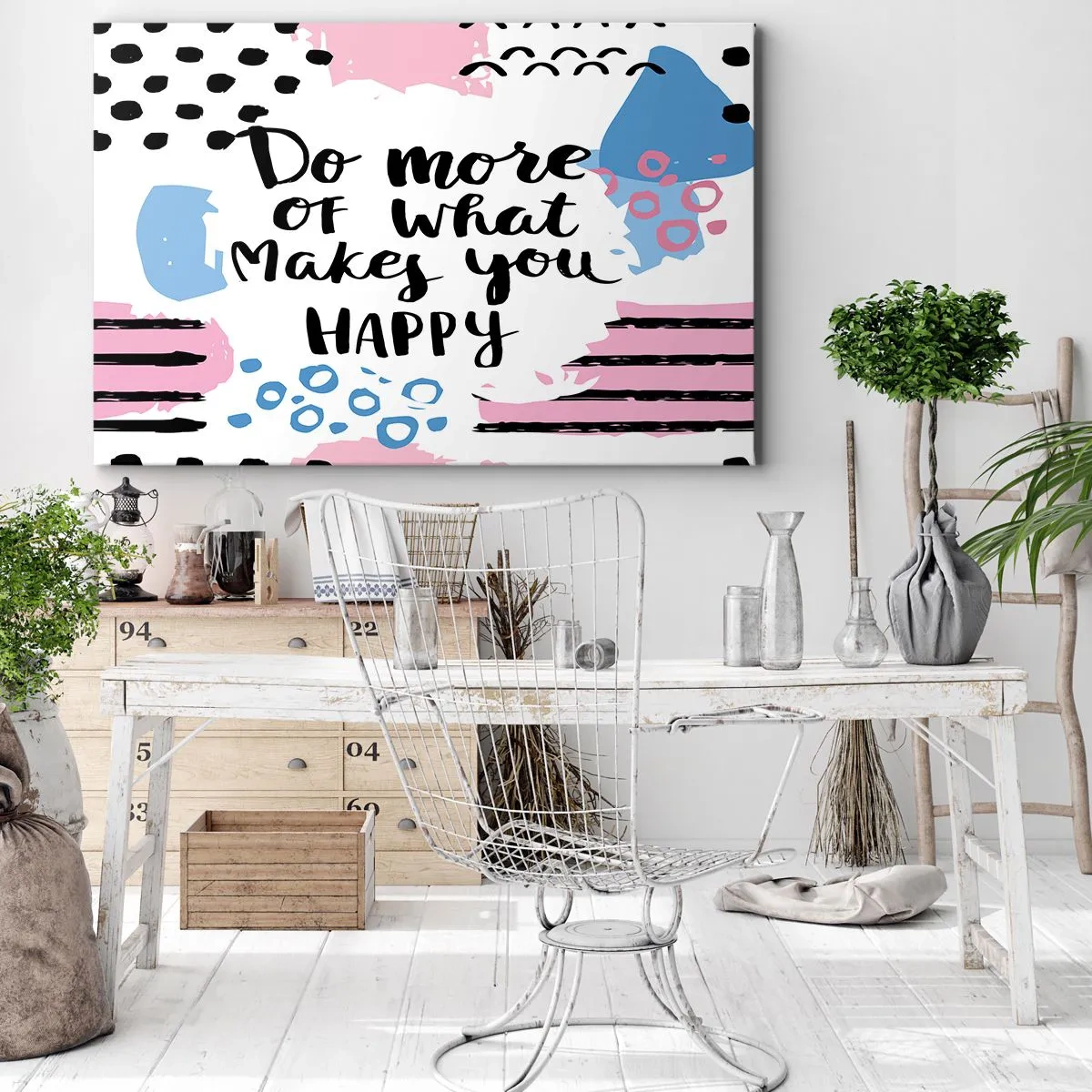 Obraz na plátně - Plakát s nápisem „Dělejte více toho, co vás dělá šťastnými“ - 70x50cm - Jak být šťastný - Moderní nástěnná dekorace do obývacího pokoje a ložnice ARTTOR