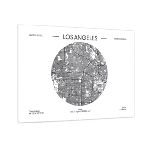 Obraz na skle - Minimalistická černobílá mapa Los Angeles. - 70x50cm - Anatomie Los Angeles - Moderní nástěnná dekorace do obývacího pokoje a ložnice ARTTOR
