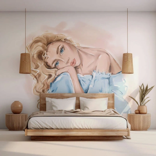 Fototapeta Premium Sand - Zasněná v modré - Žena, Móda, Grafika - 350x256 cm