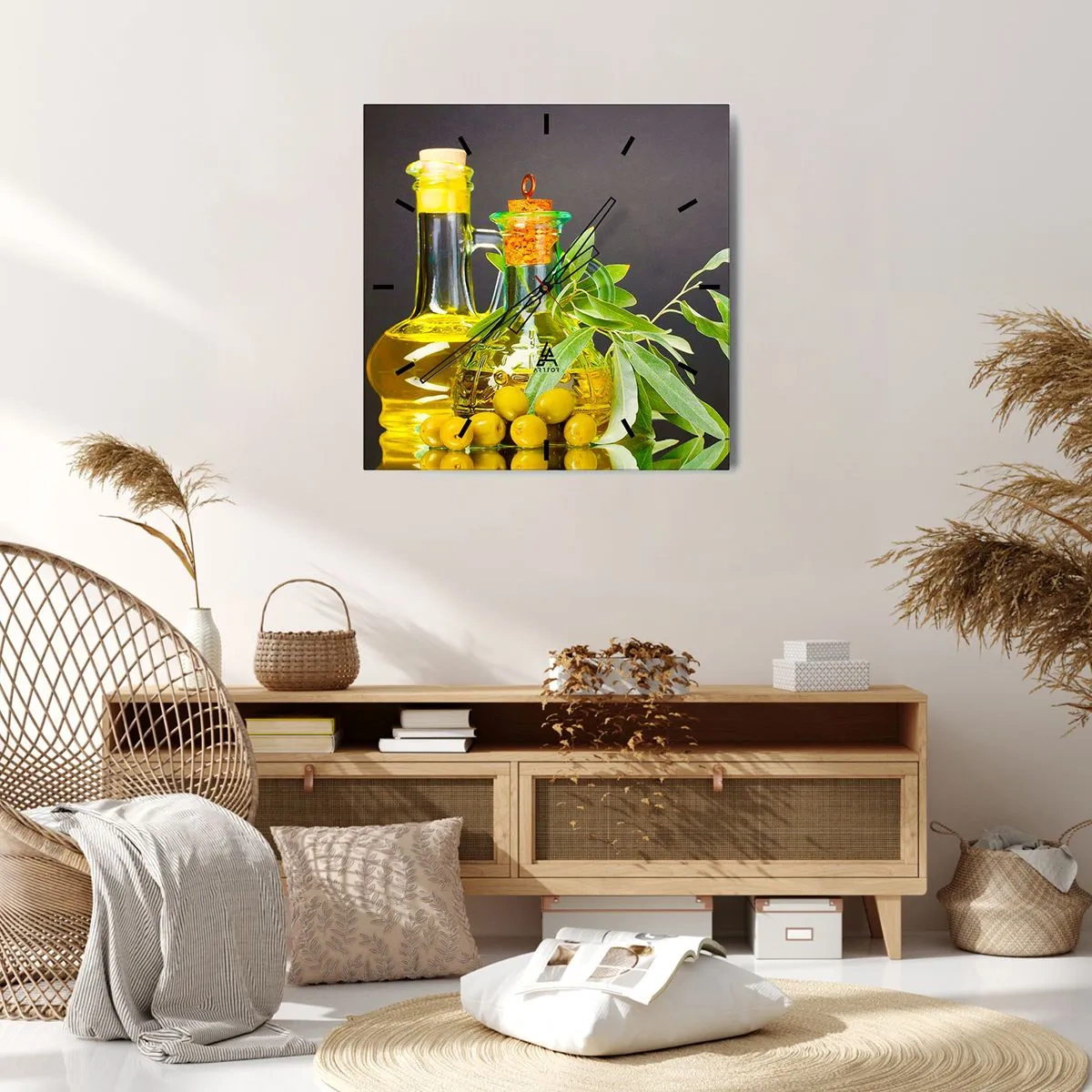 Nástěnné hodiny - Zátiší s olivami a olejem - 30x30 cm