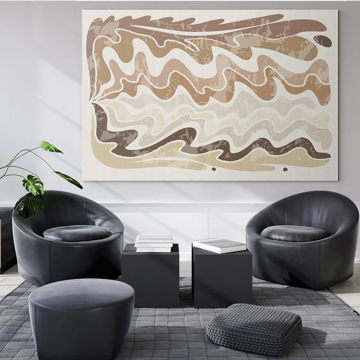 Obraz na skle - Béžové a hnědé vlny v abstraktní kompozici - 70x50cm - Dobrá energie – dobré emoce - Moderní nástěnná dekorace do obývacího pokoje a ložnice ARTTOR