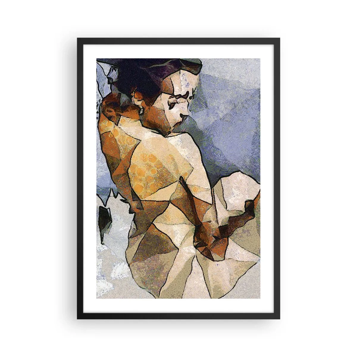 Plakát v černém rámu - Ženská silueta v mozaikovém stylu s geometrickými tvary - 50x70cm - V duchu kubismu - Moderní nástěnná dekorace do obývacího pokoje a ložnice ARTTOR