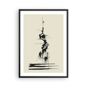Plakát v černém rámu - Abstraktní kresba postavy na vlnitém pozadí. - 50x70cm - Spěšná abstrakce - Moderní nástěnná dekorace do obývacího pokoje a ložnice ARTTOR