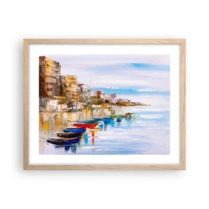 Plakát v rámu světlý dub - Vícebarevný městský přístav - 50x40 cm