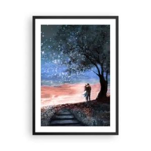 Plakát v černém rámu - Pár pod stromem v hvězdné a malebné krajině - 50x70cm - Hvězdicovité představení - Moderní nástěnná dekorace do obývacího pokoje a ložnice ARTTOR