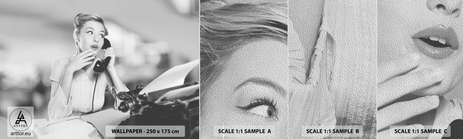 Vzor Fototapety Premium Sand - Halo, tady jsou 50. léta. - Vinobraní, Černý a bílý, Retro - 100x30 cm