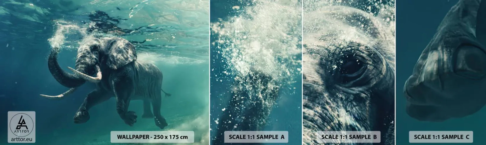 Fototapeta Vzorek Standard Eco - Všichni rádi plavou - Abstrakce, Slon, Kus - 100x30 cm