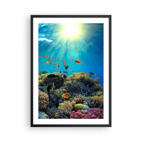 Plakát v černém rámu - Podvodní krajina s korálovým útesem a barevnými rybami - 50x70cm - Podvodní poklady - Moderní nástěnná dekorace do obývacího pokoje a ložnice ARTTOR