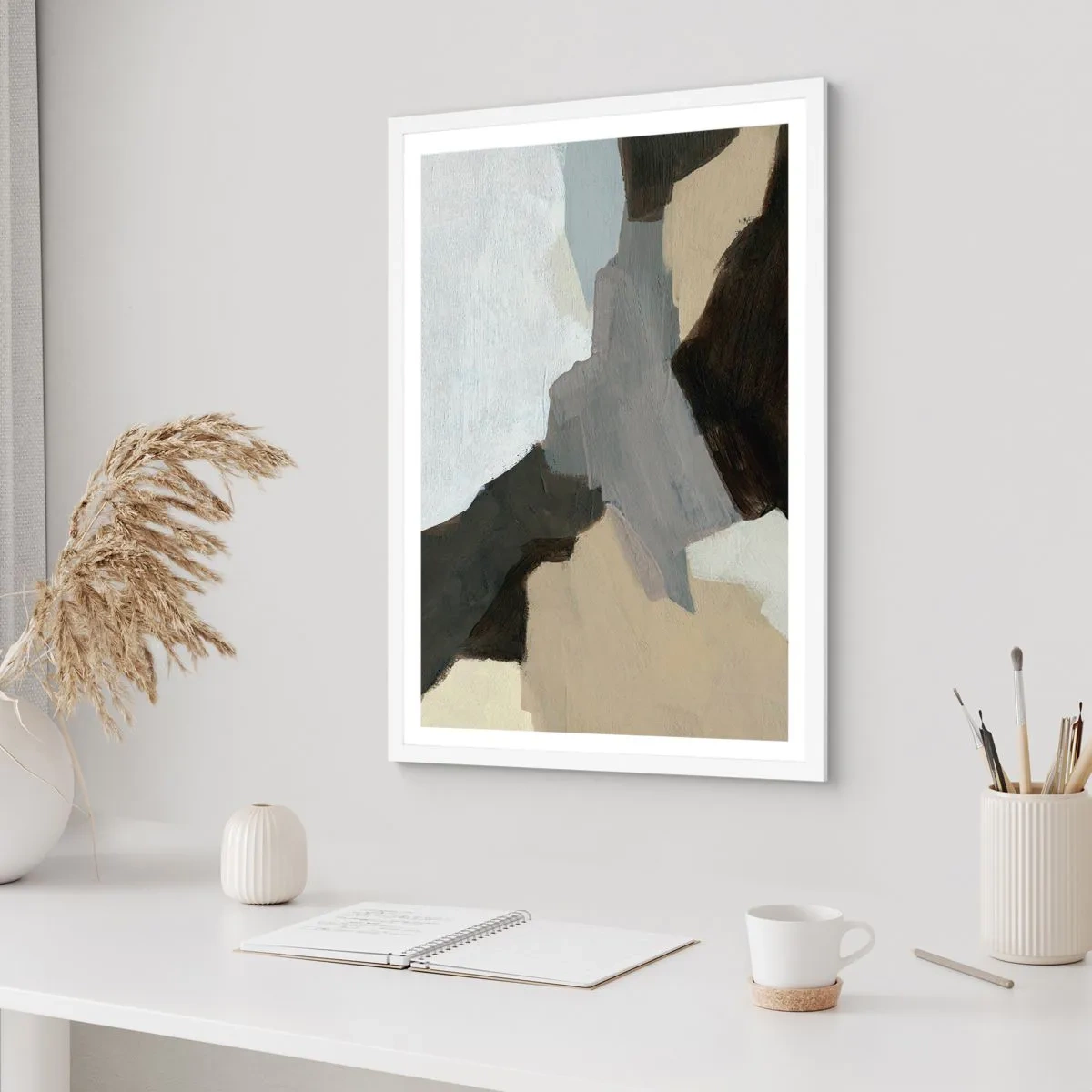 Plakát v bílém rámu - Abstrakce: křižovatka šedi - 30x40 cm