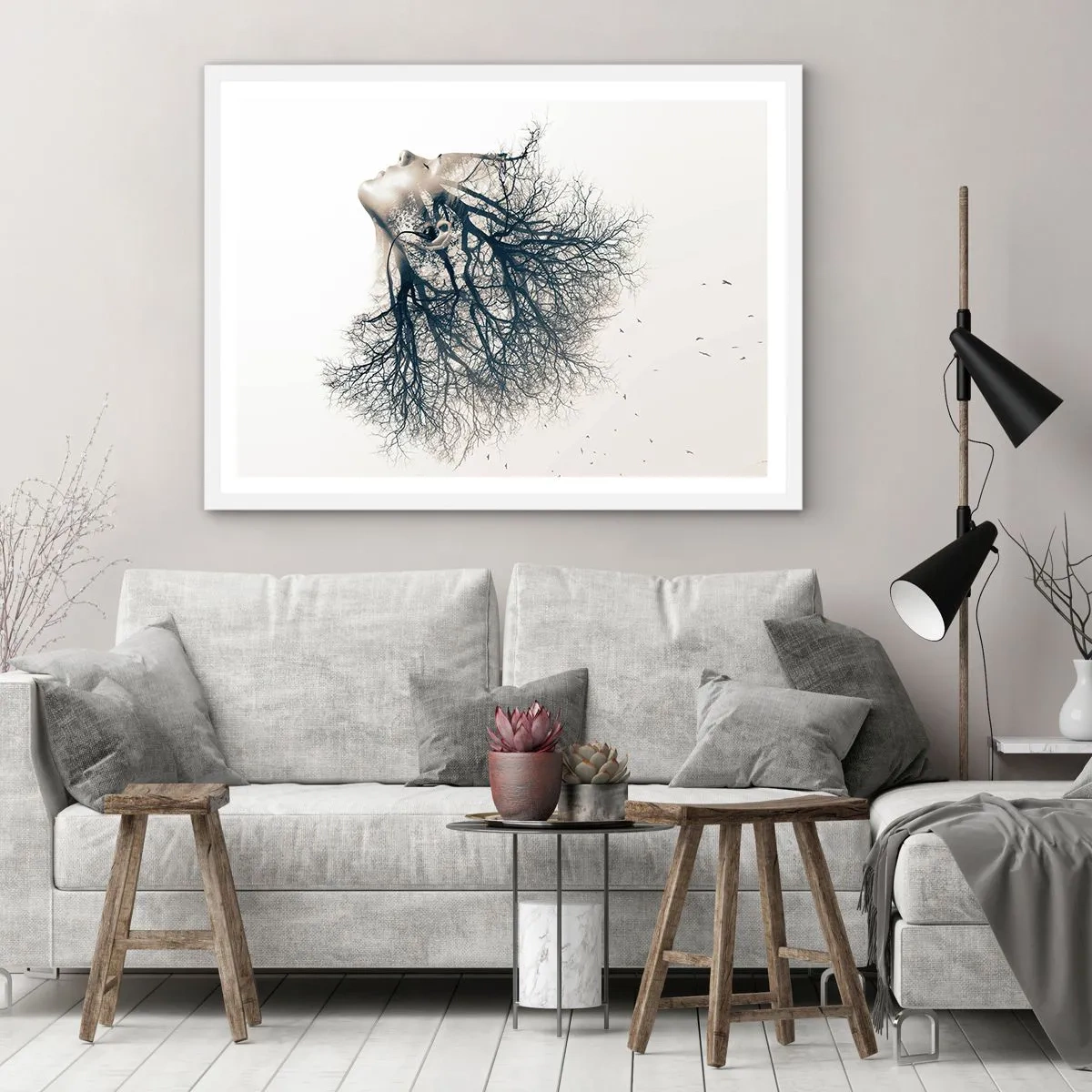 Plakát v bílém rámu - Okouzlená šepotem stromu - 91x61 cm