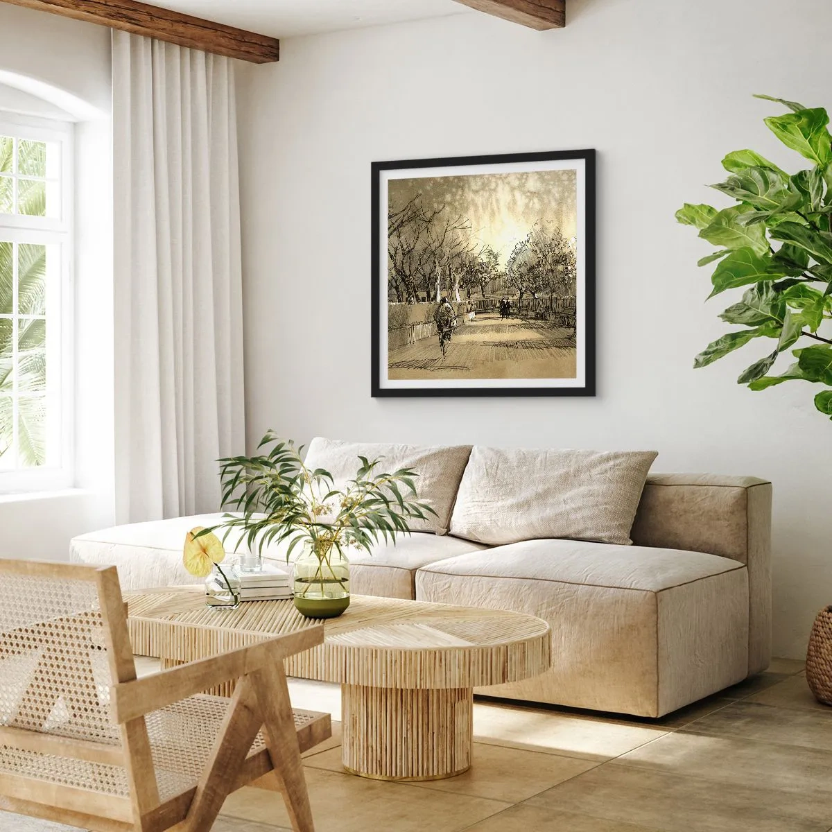 Plakát v černém rámu - Pírkem zastavený okamžik - 50x50 cm