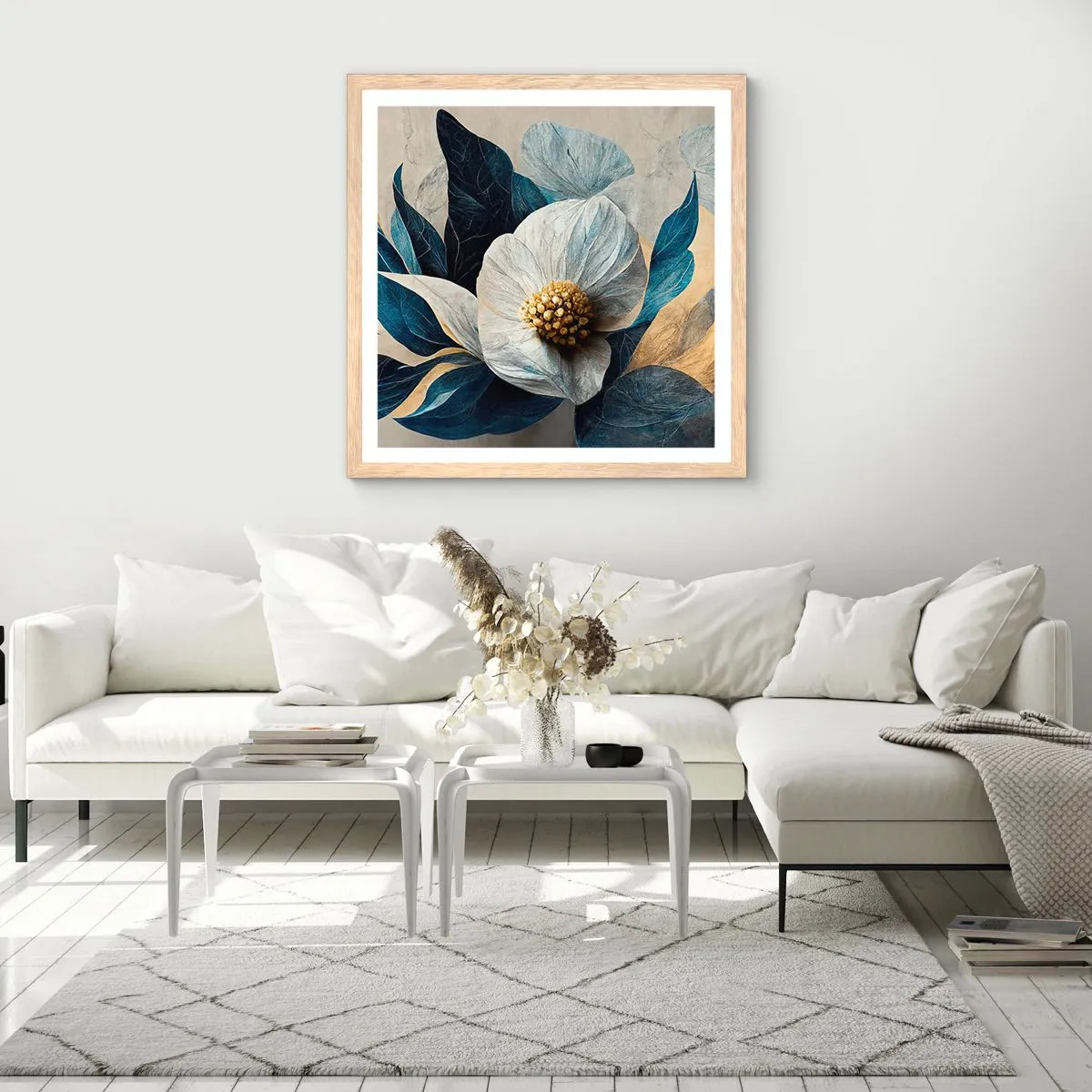 Plakát v rámu světlý dub - Zlaté srdce - 60x60 cm