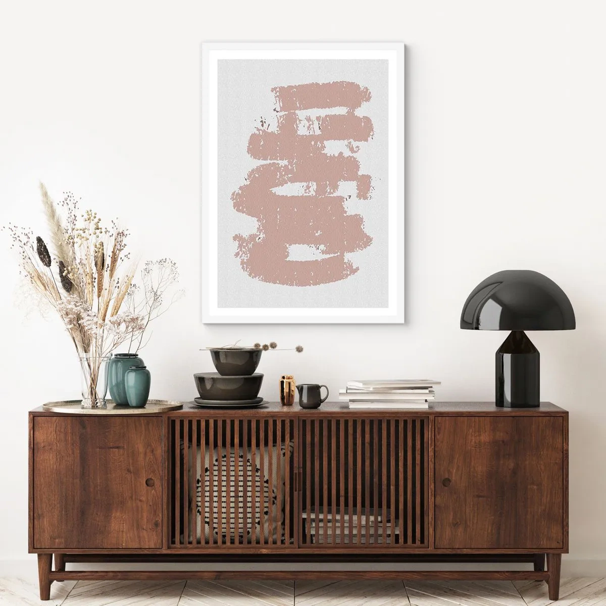 Plakát v bílém rámu - Abstrakce v jemné růžové - 30x40 cm
