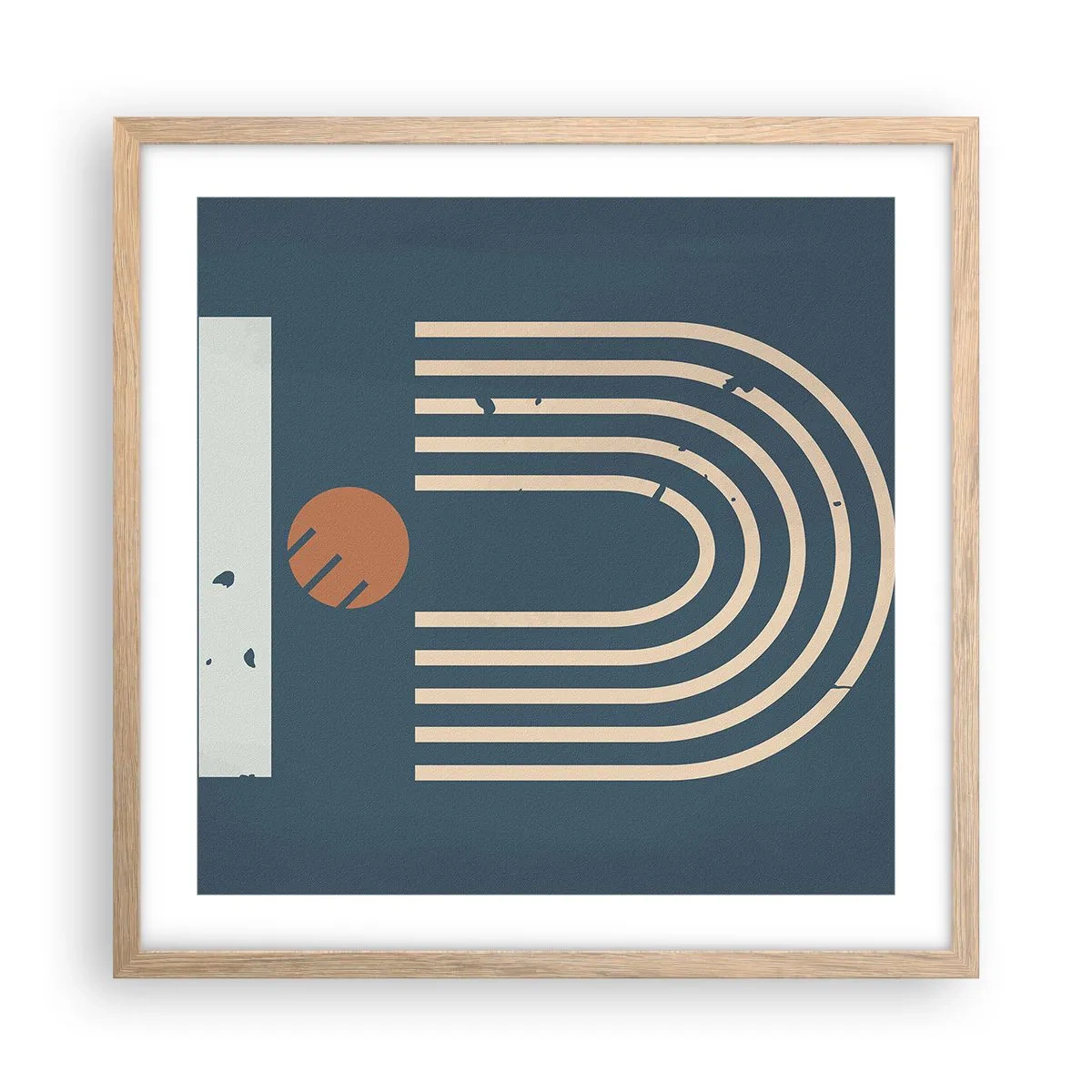 Plakát v rámu světlý dub - Geometrie v námořnické modři - 50x50 cm