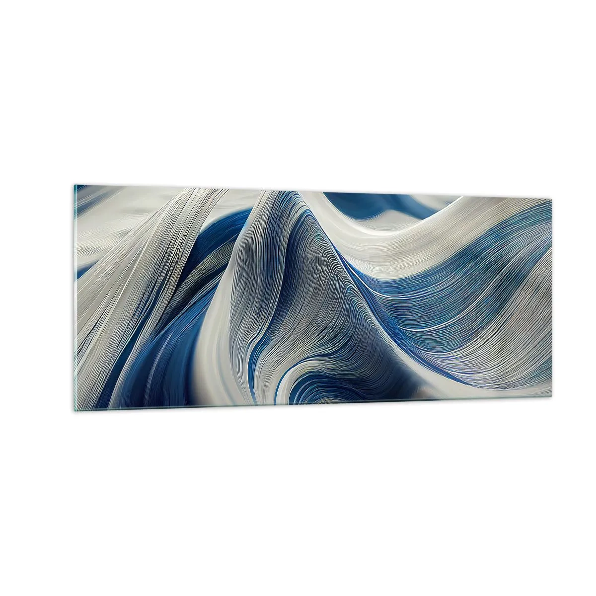 Obraz na skle - Plynulost modré a bílé - 100x40 cm