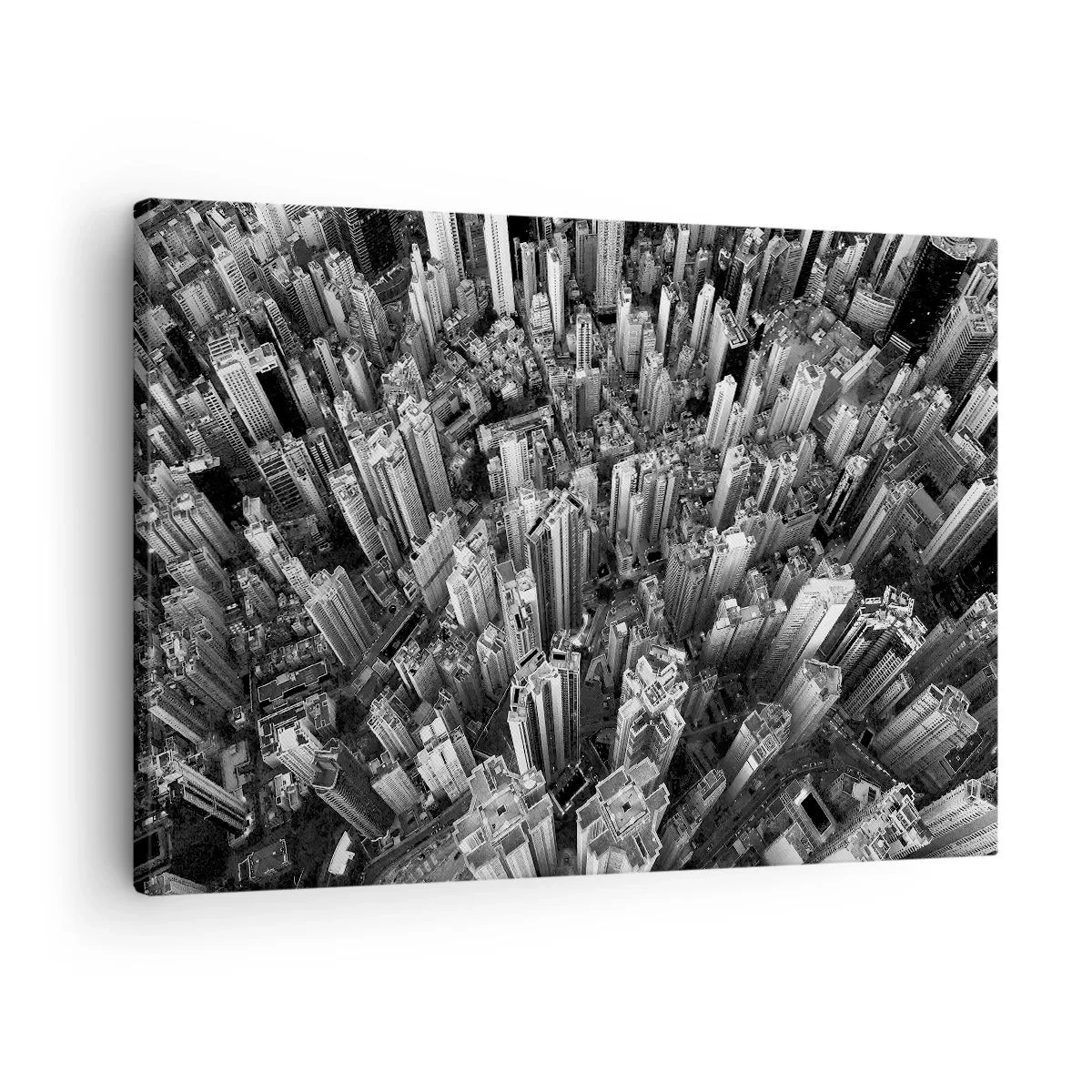 Obraz na plátně - Černobílý pohled na město z ptačí perspektivy - 70x50cm - Stále výš a výš - Moderní nástěnná dekorace do obývacího pokoje a ložnice ARTTOR