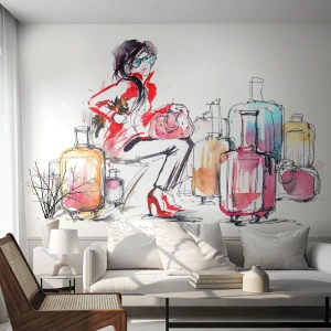 Fototapeta na míru Samolepicí Deluxe Sticker - Posaďme se před cestou - Žena, Výlet, Kufr