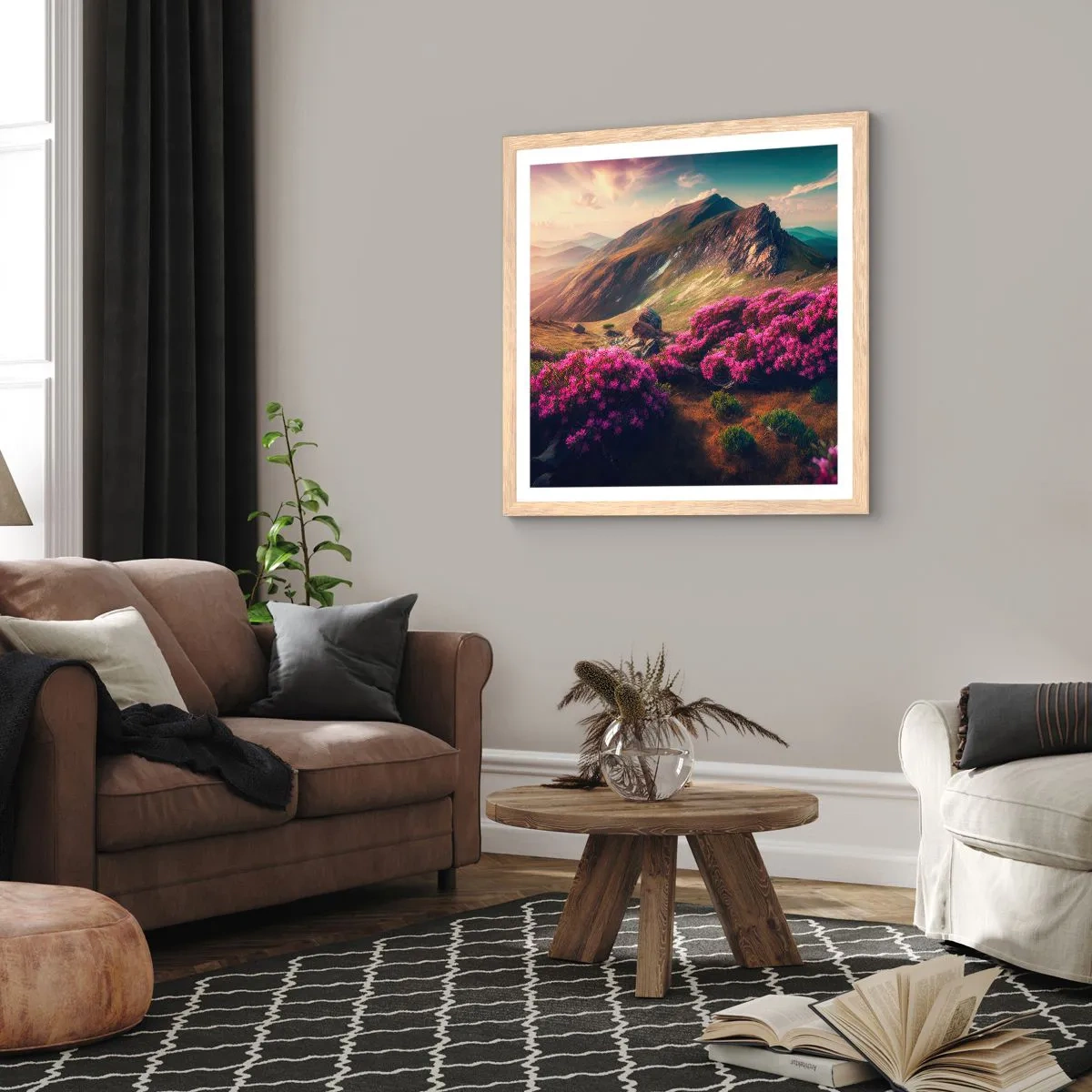 Plakát v rámu světlý dub - Léto na horách - 60x60 cm