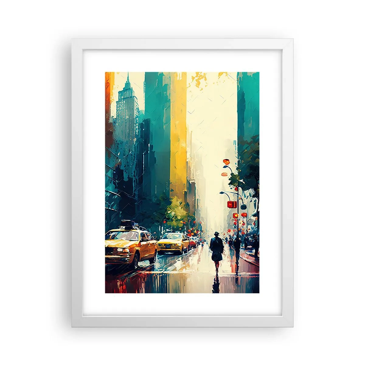 Plakát v bílém rámu - New York – tady je i déšť barevný - 30x40 cm