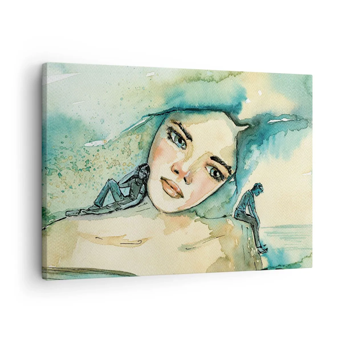Obraz na plátně - Akvarel ženské tváře s reflexním motivem - 70x50cm - Am I blue? - Moderní nástěnná dekorace do obývacího pokoje a ložnice ARTTOR