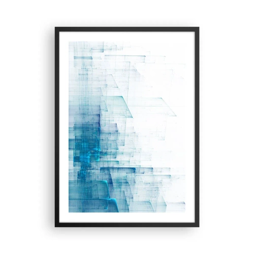 Plakát v černém rámu - Abstraktní geometrická kompozice v odstínech modré a bílé - 50x70cm - Jak se stal prostor - Moderní nástěnná dekorace do obývacího pokoje a ložnice ARTTOR
