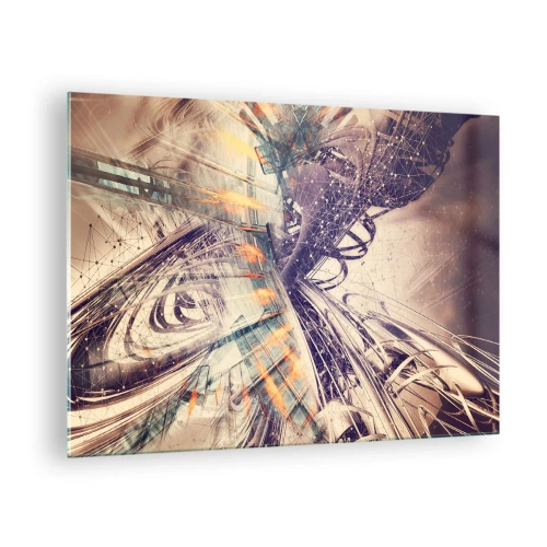 Obraz na skle - Abstraktní kompozice s dynamickými liniemi a barvami - 70x50cm - Ve velkém spěchu - Moderní nástěnná dekorace do obývacího pokoje a ložnice ARTTOR