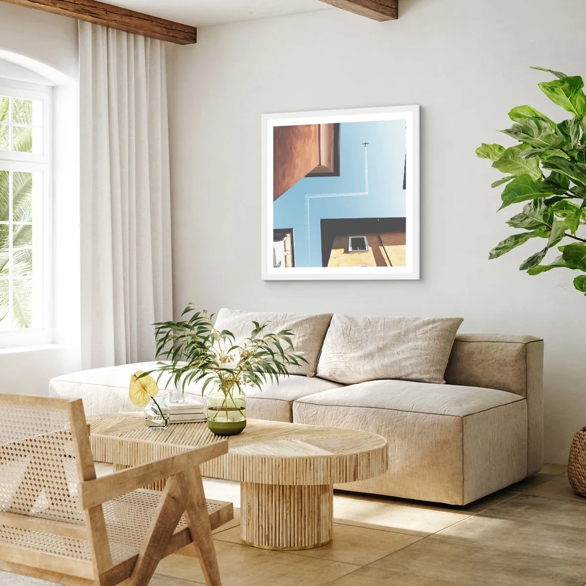 Plakát v bílém rámu - Nad městským labyrintem - 60x60 cm