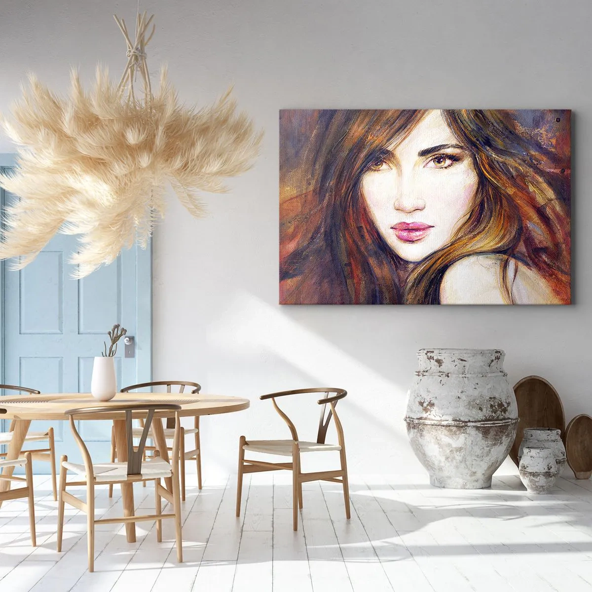 Obraz na plátně - Portrét ženy v malířském stylu - 70x50cm - Centík za tvé myšlenky - Moderní nástěnná dekorace do obývacího pokoje a ložnice ARTTOR