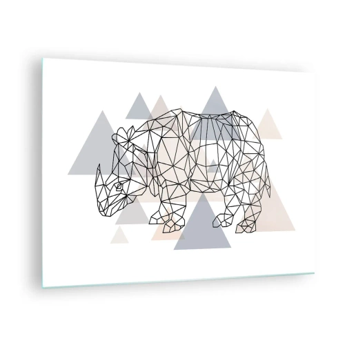 Obraz na skle - Geometrická kresba nosorožce na světlém pozadí - 70x50cm - Struktura síly - Moderní nástěnná dekorace do obývacího pokoje a ložnice ARTTOR