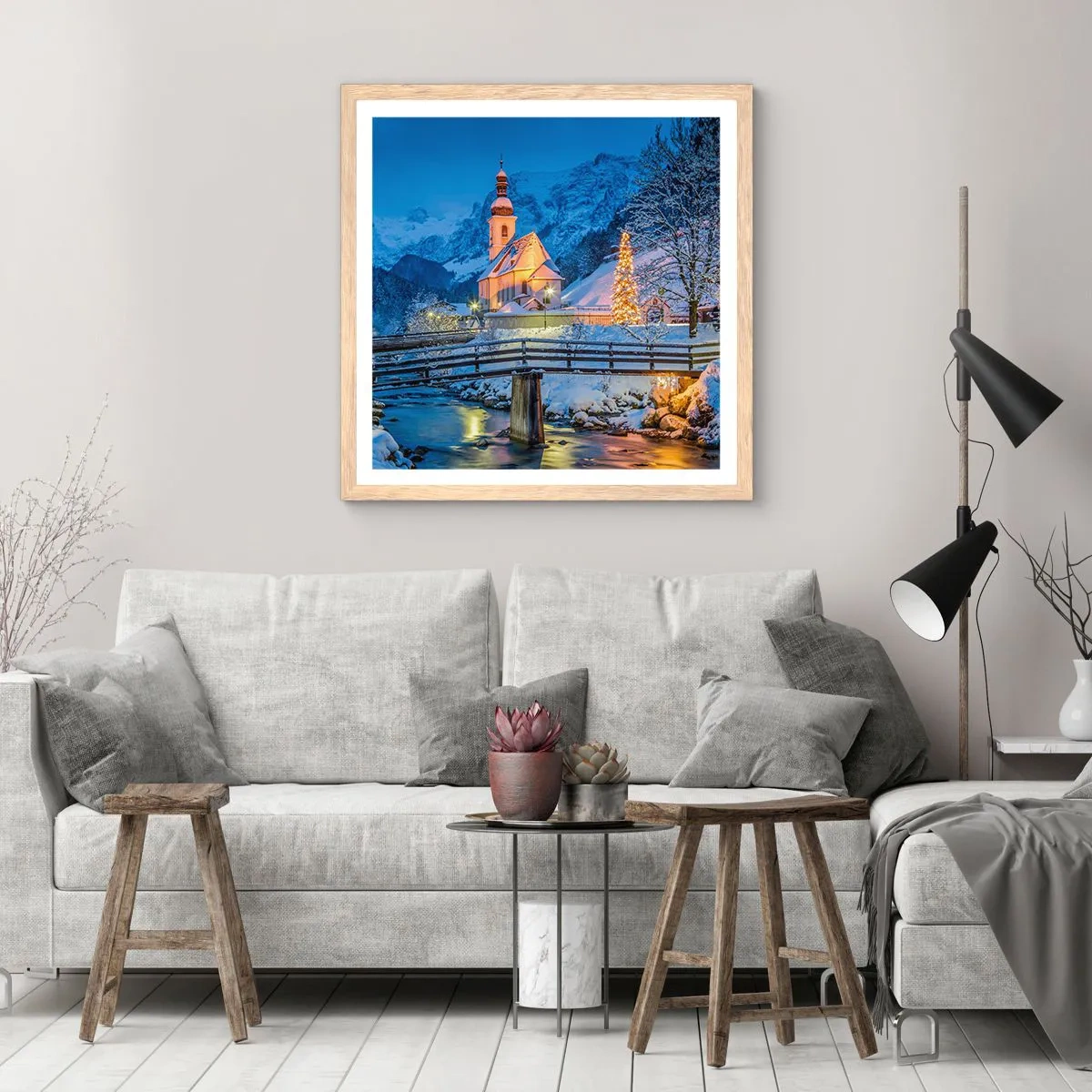 Plakát v rámu světlý dub - Duch Vánoc - 40x40 cm