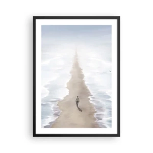 Plakát v černém rámu - Postava kráčí sama po cestě mezi klidnými vodami. - 50x70cm - Světlá budoucnost - Moderní nástěnná dekorace do obývacího pokoje a ložnice ARTTOR
