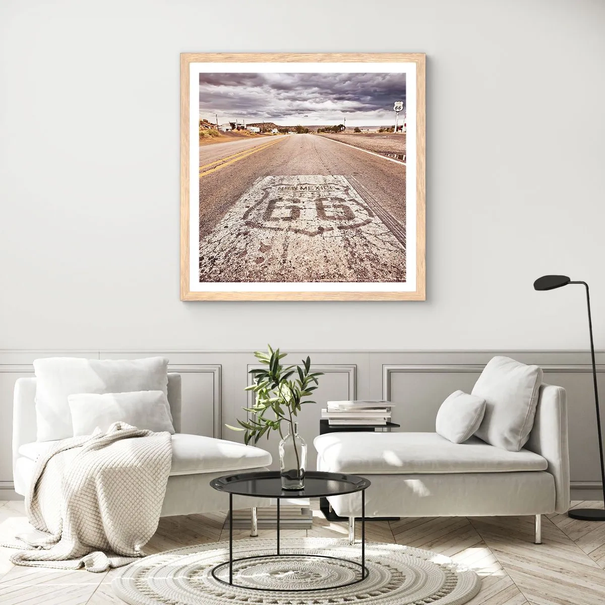 Plakát v rámu světlý dub - Mother Road - americká legenda - 60x60 cm