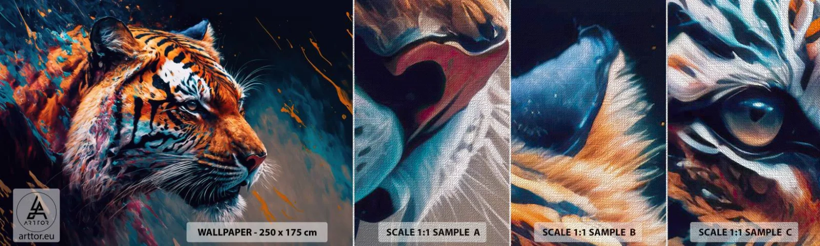 Vzor Fototapety Premium Canvas - Divoká krása - Tygr, Barvitý, Zvíře - 100x30 cm