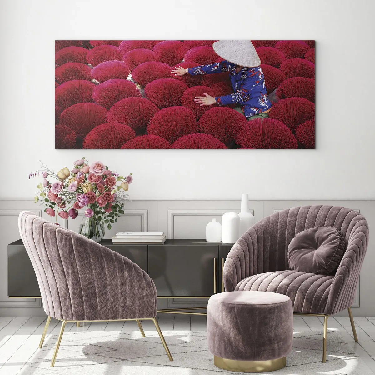 Obraz na skle - Na rýžovém poli - 120x50 cm